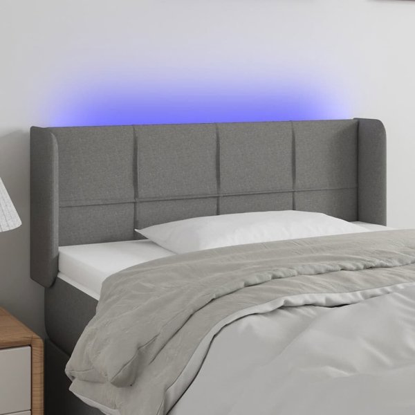 vidaXL Κεφαλάρι κρεβατιού με LED, σκούρο γκρι, 93x16x78/88 εκ., ύφασμα