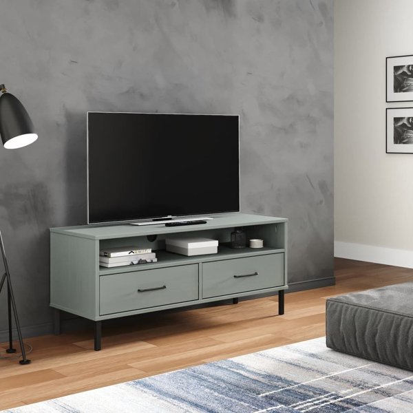 vidaXL Szafka pod TV OSLO, metalowe nozki, szara, sosnowa