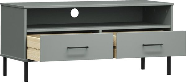 vidaXL Szafka pod TV OSLO, metalowe nozki, szara, sosnowa