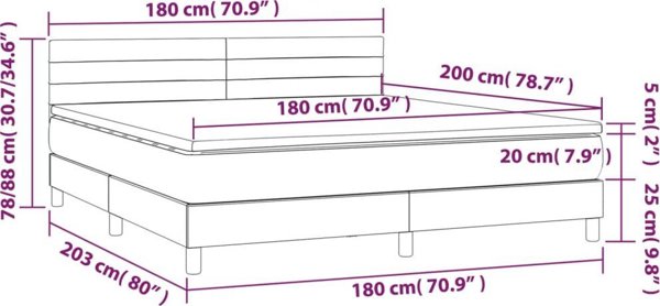 vidaXL Κοντινεναλ κρεβατι με στρωμα και LED, γκρι βελούδο, 180x200cm