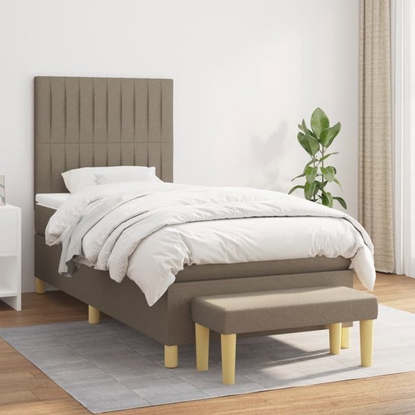 vidaXL Κρεβάτι Continental με Στρώμα, Taupe, Υφασμάτινο, 100x200 cm