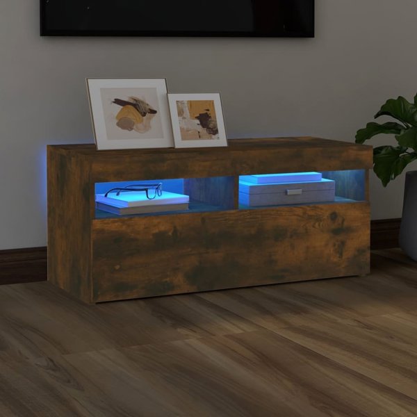 vidaXL Έπιπλο Τηλεόρασης με LED Φωτισμό, καπνισμένη δρυς, 90x35x40 cm