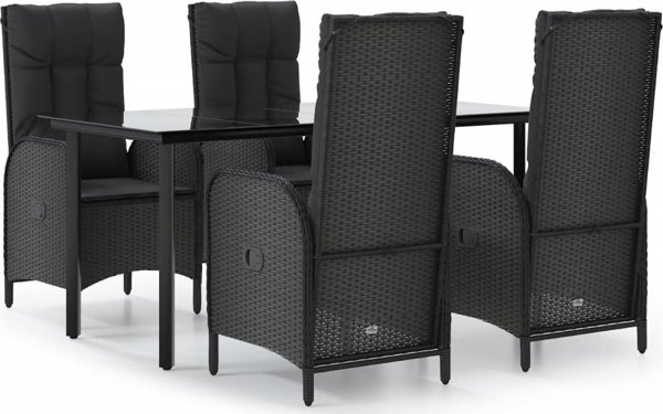 vidaXL vidaXL 5-cz. zestaw wypoczynkowy do ogrodu, poduszki, czarny rattan PE