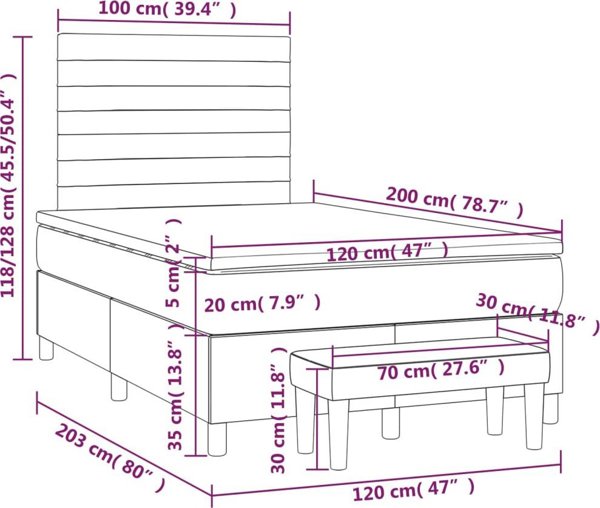 vidaXL Λουζκο κοντινεντάλ με στρώμα, μαύρο, 120x200 εκ, βελούδο
