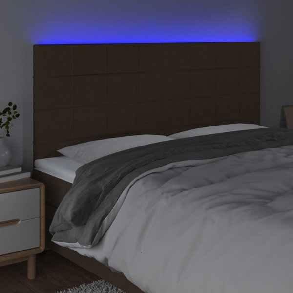 vidaXL Κεφαλάρι κρεβατιού με LED, σκούρο καφέ ύφασμα, 160x5x118/128 cm