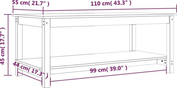 vidaXL Τραπέζι καφέ, μελί καφέ, 110x55x45 cm, από καθαρό πεύκο