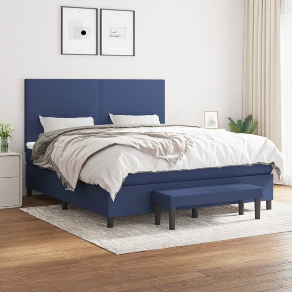 vidaXL Κρεβάτι Continental με Στρώμα, Μπλε, Υφασμάτινο, 160x200 cm