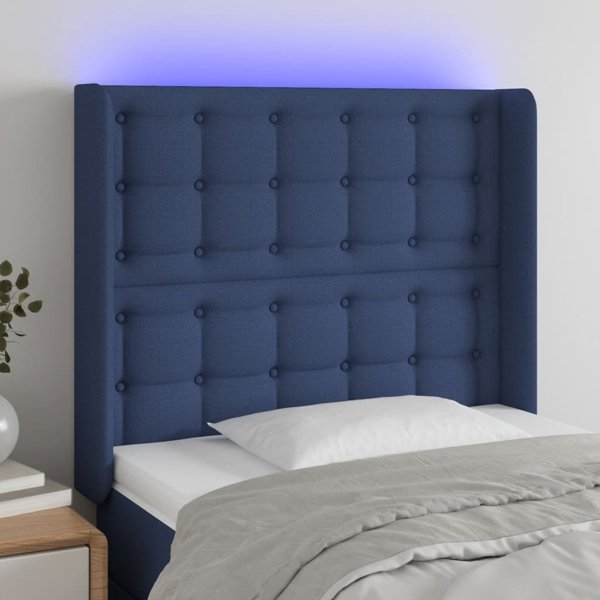 vidaXL Επένδυση κεφαλιού κρεβατιού με LED, μπλε, 93x16x118/128 cm, ύφασμα