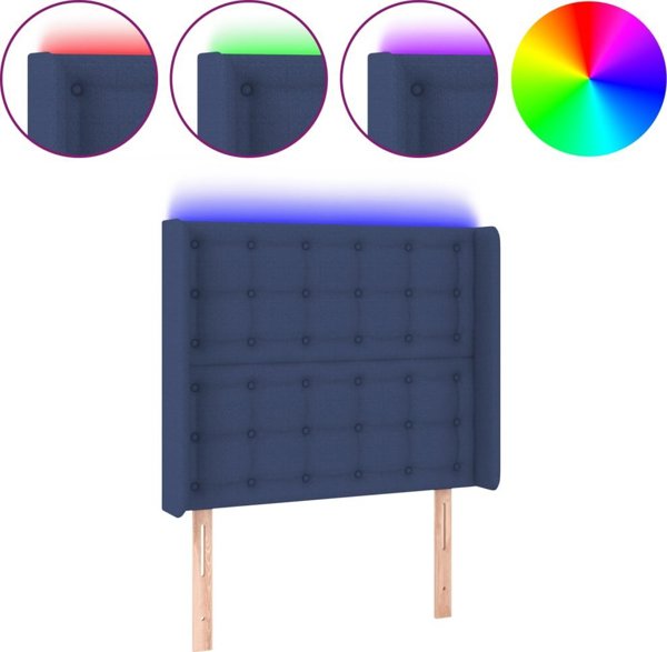 vidaXL Επένδυση κεφαλιού κρεβατιού με LED, μπλε, 93x16x118/128 cm, ύφασμα
