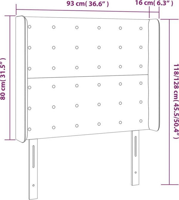 vidaXL Επένδυση κεφαλιού κρεβατιού με LED, μπλε, 93x16x118/128 cm, ύφασμα