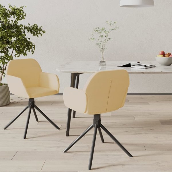 vidaXL Περιστρεφόμενες τραπεζαρίες καρέκλες, 2 τεμάχια, κρεμ, καλυμμένες με βελούδο