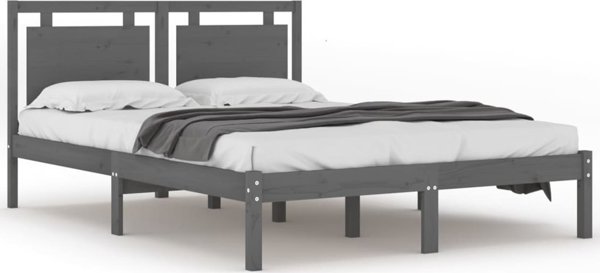 vidaXL Σκελετός κρεβατιού, γκρι, μασίφ ξύλο, 200 x 200 cm