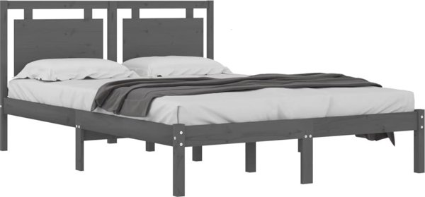 vidaXL Σκελετός κρεβατιού, γκρι, μασίφ ξύλο, 200 x 200 cm