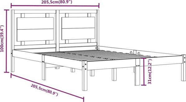 vidaXL Σκελετός κρεβατιού, γκρι, μασίφ ξύλο, 200 x 200 cm