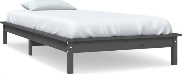 vidaXL Ράμα κρεβατιού, γκρι, 100 x 200 εκ., από μασίφ πεύκο