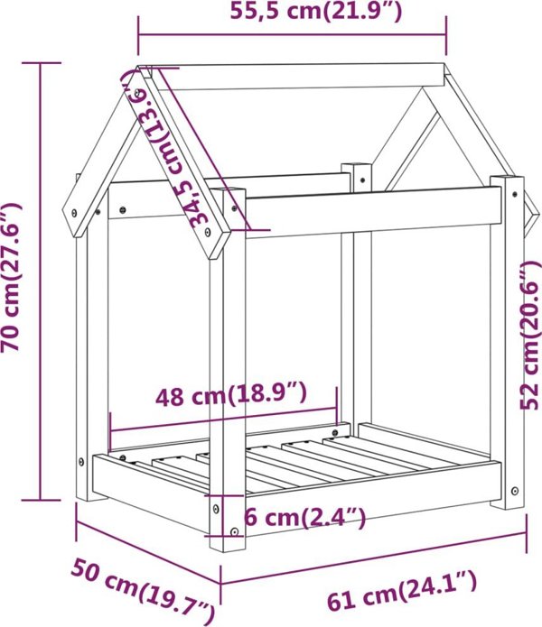 vidaXL Κρεβάτι Σκύλου, μέλι καφέ, 61x50x70 εκ, μασίφ πεύκο