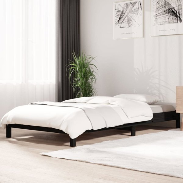 vidaXL Στοιβαζόμενο κρεβάτι, μαύρο, 75 x 190 cm, μασίφ πεύκο