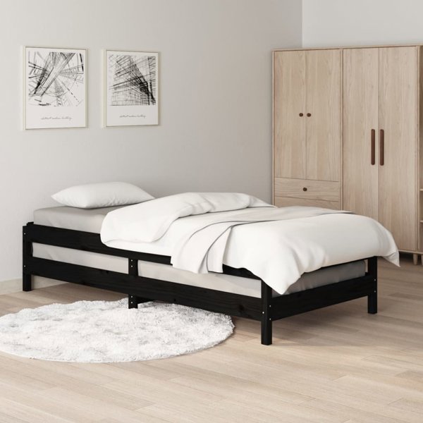 vidaXL Στοιβαζόμενο κρεβάτι, μαύρο, 75 x 190 cm, μασίφ πεύκο