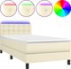 vidaXL lozko kontynentalne z LED, materac, kremowe, ekoskora 100x200cm
