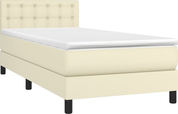 vidaXL lozko kontynentalne z LED, materac, kremowe, ekoskora 100x200cm