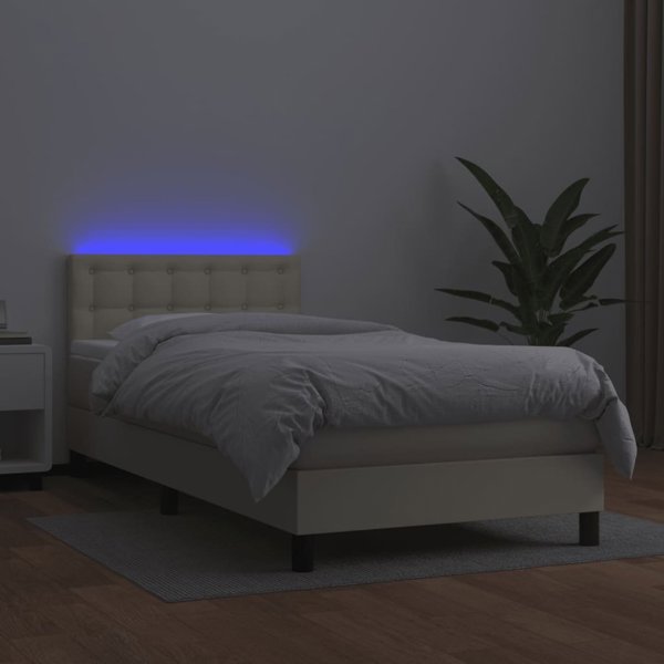 vidaXL lozko kontynentalne z LED, materac, kremowe, ekoskora 100x200cm