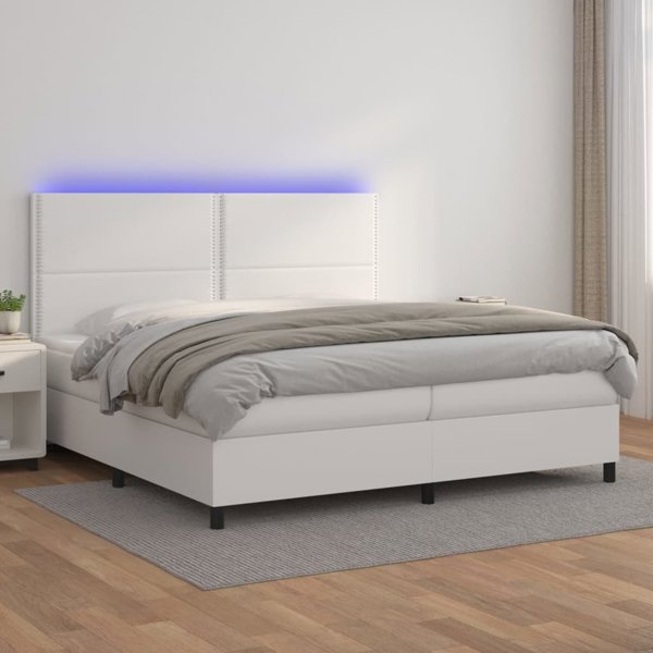 vidaXL Ηπειρωτικό κρεβάτι με στρώμα και LED, λευκή οικοδερματίνη 200x200cm