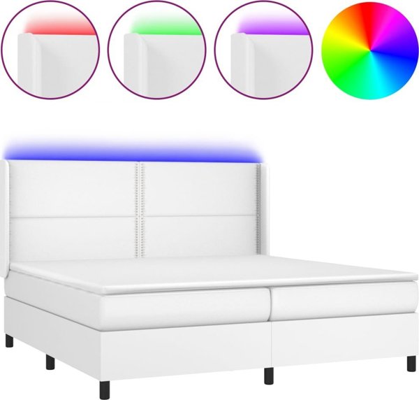 vidaXL Ηπειρωτικό κρεβάτι με στρώμα και LED, λευκή οικοδερματίνη 200x200cm