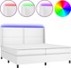 vidaXL Ηπειρωτικό κρεβάτι με στρώμα και LED, λευκή οικοδερματίνη 200x200cm