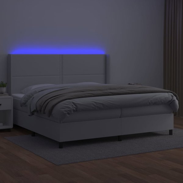 vidaXL Ηπειρωτικό κρεβάτι με στρώμα και LED, λευκή οικοδερματίνη 200x200cm