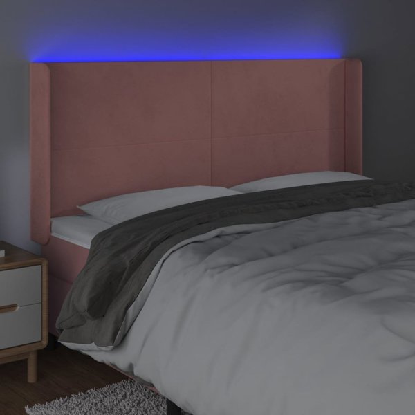 vidaXL Κεφαλάρι Κρεβατιού με LED, Ροζ, Βελούδο 203x16x118/128 εκ.
