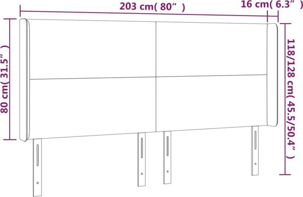 vidaXL Κεφαλάρι Κρεβατιού με LED, Ροζ, Βελούδο 203x16x118/128 εκ.