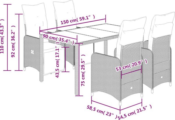 vidaXL Σετ 5 τεμαχίων κήπου με μαξιλάρια, καφέ, πολυραταν