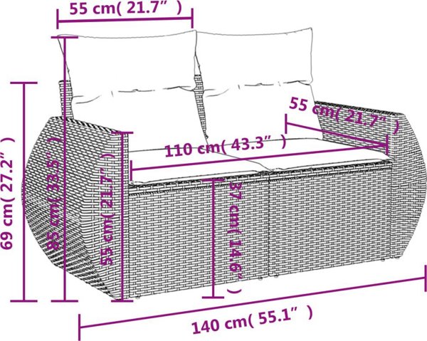 vidaXL Σετ Επίπλων Κήπου 4 Τεμαχίων από PE Ράτταν σε Καφέ Χρώμα με Μαξιλάρια
