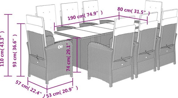 vidaXL Σετ 9 τεμαχίων επίπλων κήπου με μαξιλάρια, μπεζ, πολυρατάν