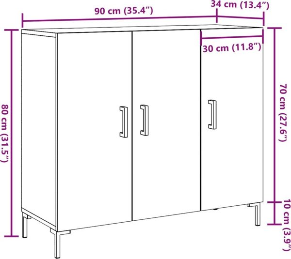 vidaXL Ντουλάπι, παλιό ξύλο, 90x34x80 εκ, ξυλοειδές υλικό