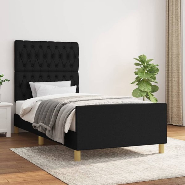 vidaXL Ράβδος κρεβατιού με κεφαλάρι, μαύρη, 100x200 εκ., επενδυμένη με ύφασμα