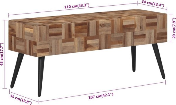 vidaXL Πάγκος, 110x35x45 cm, από μασίφ ανακυκλωμένο ξύλο τεϊκού
