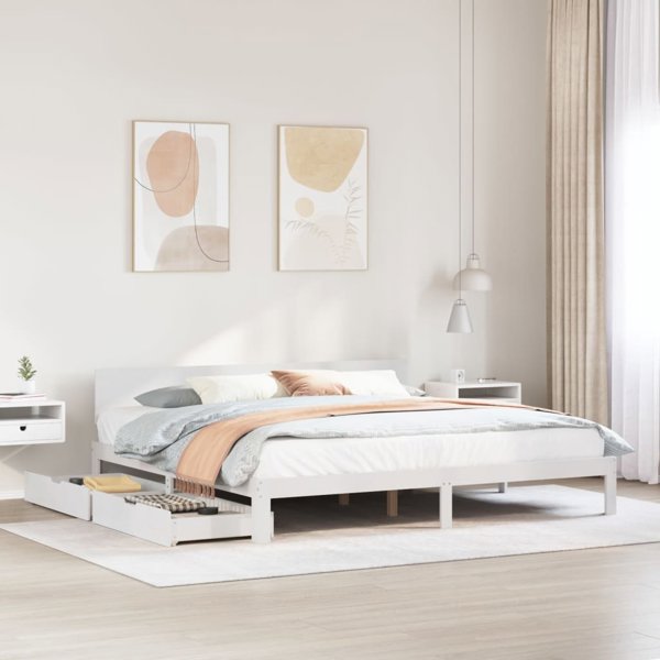 vidaXL Κάδρο κρεβατιού με συρτάρια λευκό 180x200 cm μασίφ πεύκο