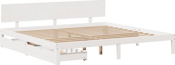vidaXL Κάδρο κρεβατιού με συρτάρια λευκό 180x200 cm μασίφ πεύκο