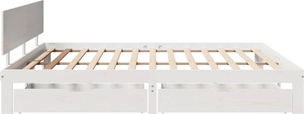 vidaXL Κάδρο κρεβατιού με συρτάρια λευκό 180x200 cm μασίφ πεύκο