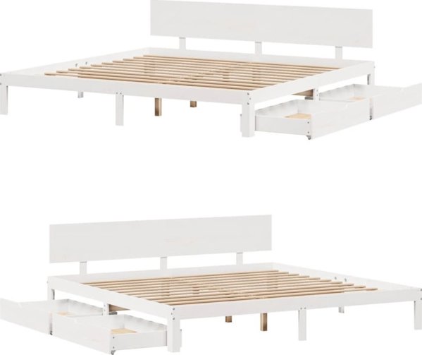 vidaXL Κάδρο κρεβατιού με συρτάρια λευκό 180x200 cm μασίφ πεύκο