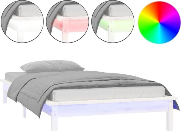 vidaXL Rama κρεβατιού με LED, λευκή, 100 x 200 cm, μασίφ ξύλο