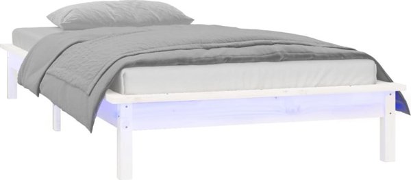 vidaXL Rama κρεβατιού με LED, λευκή, 100 x 200 cm, μασίφ ξύλο