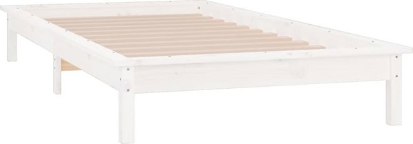vidaXL Rama κρεβατιού με LED, λευκή, 100 x 200 cm, μασίφ ξύλο