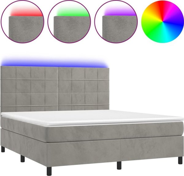 vidaXL Κρεβάτι κοντινένταλ με στρώμα και LED, γκρι βελούδο, 160x200 εκ.