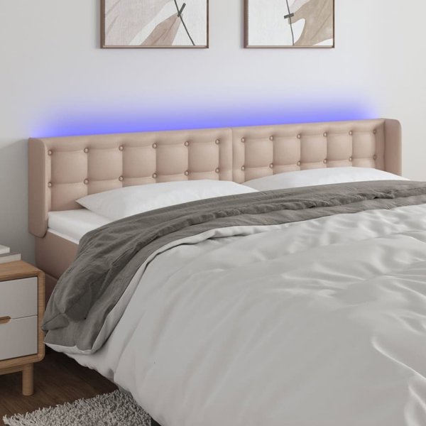 vidaXL Κεφαλάρι κρεβατιού με LED, cappuccino, 163x16x78/88 εκ., οικοδερμα