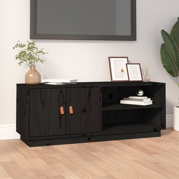 vidaXL vidaXL Szafka pod TV, czarna, 105x34x40 cm, lite drewno sosnowe