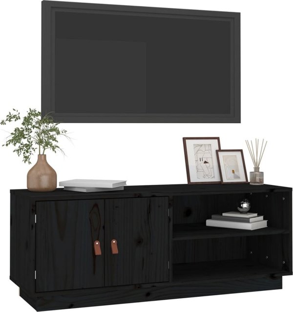 vidaXL vidaXL Szafka pod TV, czarna, 105x34x40 cm, lite drewno sosnowe