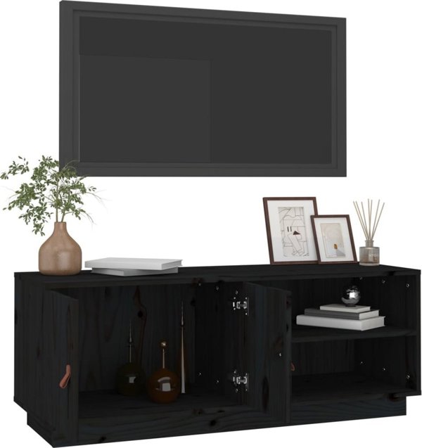 vidaXL vidaXL Szafka pod TV, czarna, 105x34x40 cm, lite drewno sosnowe