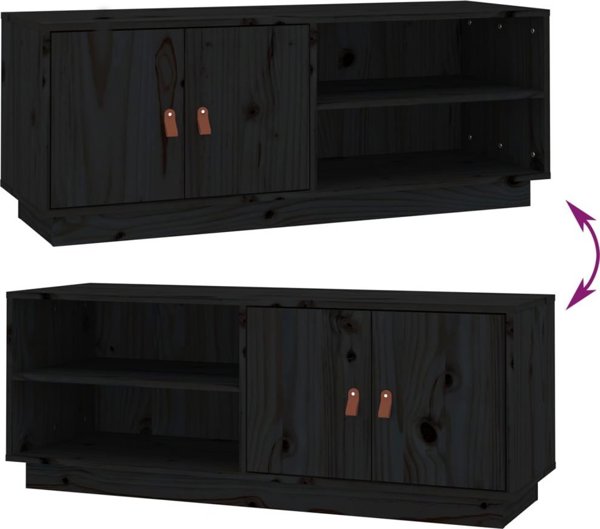 vidaXL vidaXL Szafka pod TV, czarna, 105x34x40 cm, lite drewno sosnowe